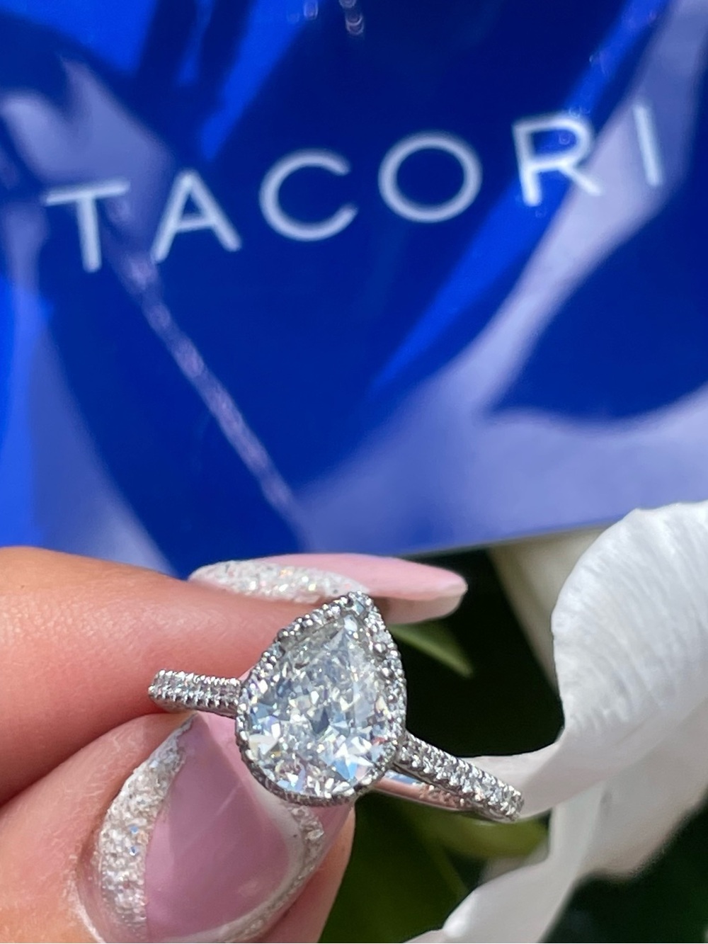 Tacori Pear-Cut Halo Engagement Ring in Platinum with 1.20 natural GIA diamond